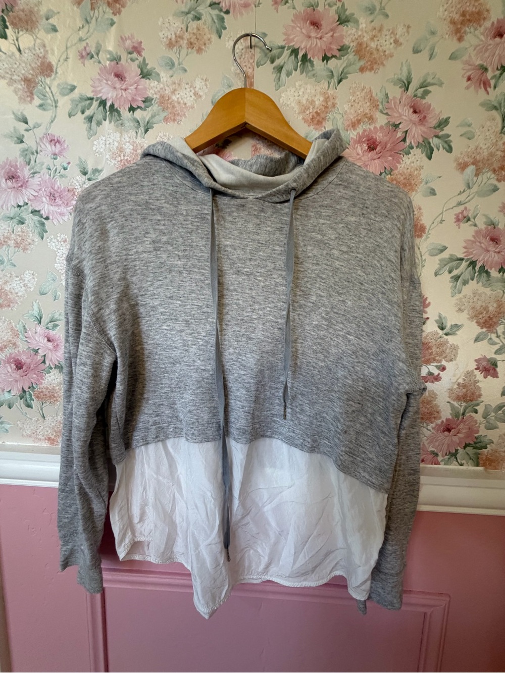 Sandro Grey Hooded Layered Sweatshirt with White Hem